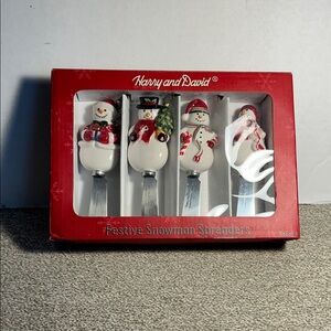Harry and David Festive Snowman Spreaders - Red and White Holiday Set